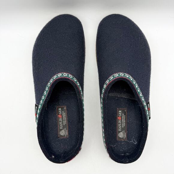 Haflinger Mens GZ Grizzly Clogs EU 45 US 12 Blue Wool Felt Leather Trim EUC